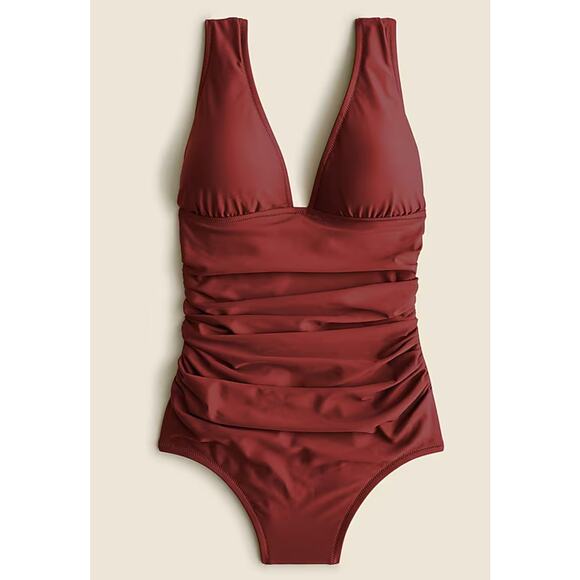 J.Crew Swimsuit Women 12 Sienna Red Ruched V-neck One Piece Beach Vacation - Picture 1 of 11